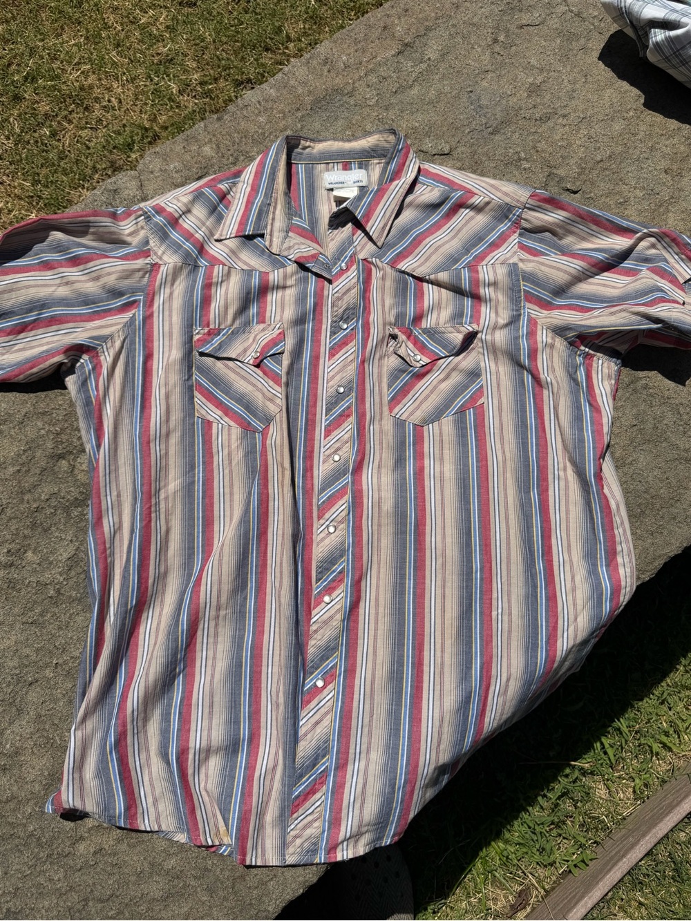 Vintage Wrangler Rancher Pearl Snap Western Shirt Men’s 2XT Striped Red Blue
